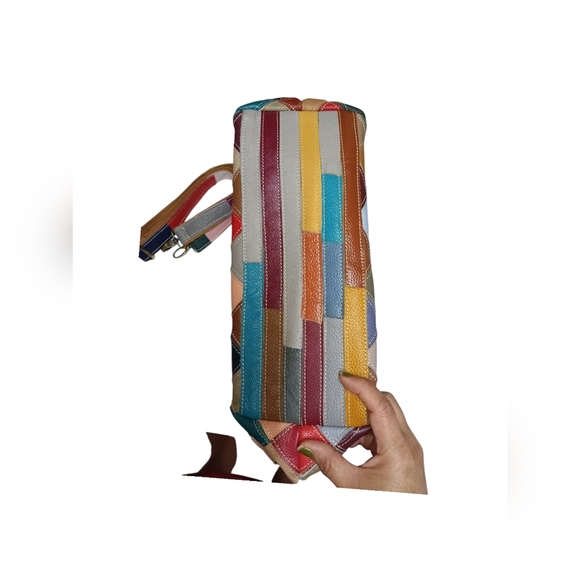 Red and Pink Artistic Patchwork Tote - Picture 5 of 6